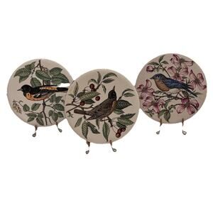 3 Vintage H&R Johnson England Trivet Wall Decor W/ Stands Birds 3.5"Diameter